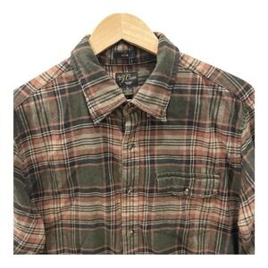 J Crew Mens Cashmere Blend Flannel Button Down Shirt L Olive Rust Plaid Slim Fit